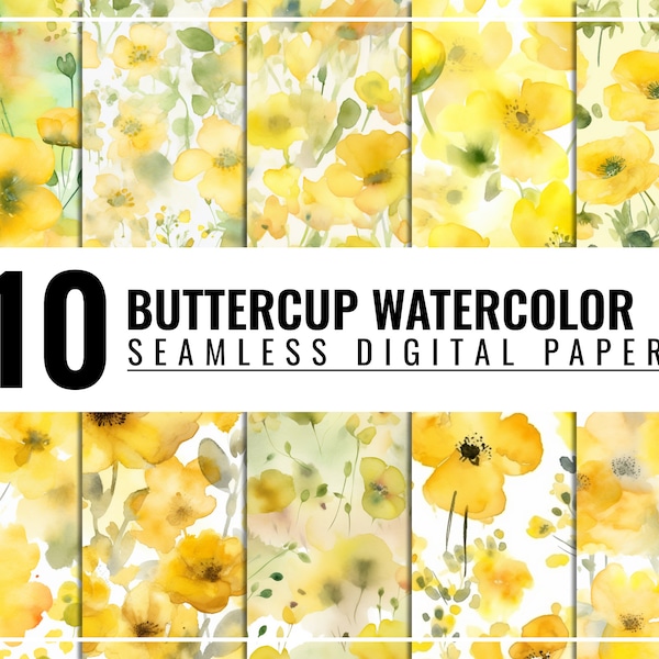 Buttercup Watercolor Texture Digital Paper Pack - Set of 10 Seamless Patterns for Crafts and Design