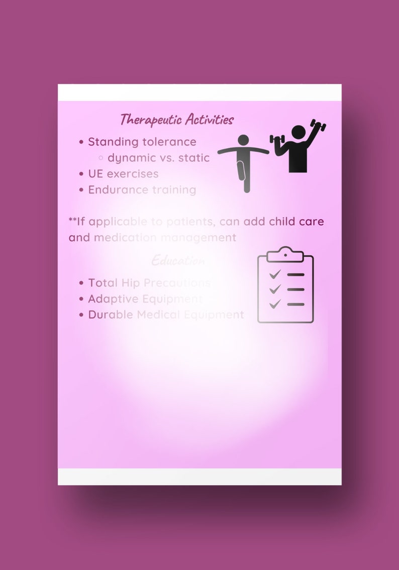 Total Hip Replacement Reference Note Card Size / Occupational Therapy