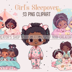 Slumber Party Clipart, Sleepover Clipart, Pajama Party Clipart, Black Clipart