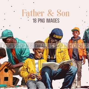 Fathers and sons Clipart, Black Fathers Clipart, Dad Clipart, Son Clipart