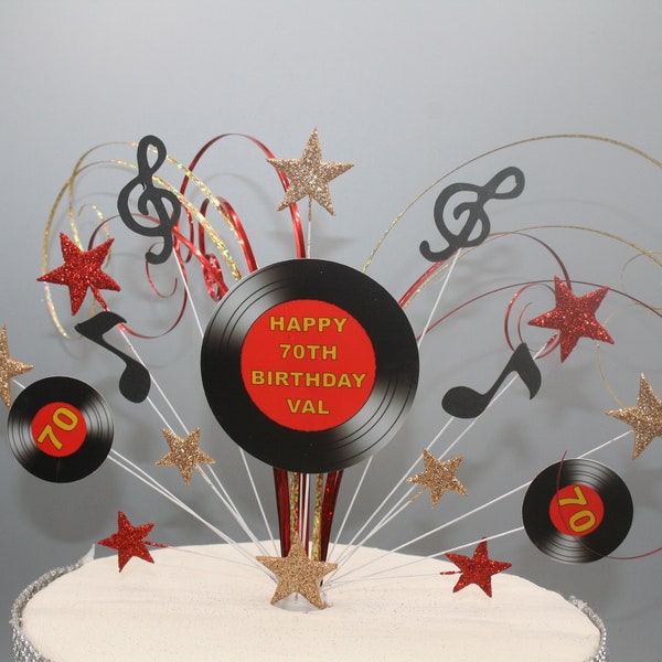 Music Musical Vinyl Cake Topper Cake Decoration Cake Spray Birthday Starburst 18th 21st 30th 40th 50th 60th 70th 80th Any age Any Colour 016