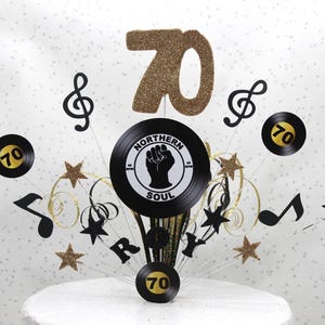 Adorno para tarta de vinilo musical con música, decoración para tarta, aerosol para tarta, cumpleaños, Starburst, 18, 21, 30, 40, 50, 60, 70 y 80 años, cualquier edad, cualquier color 013