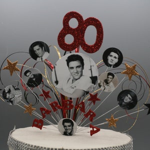 Elvis Presley Cake Topper Cake Decoration Cake Spray Birthday Starburst Personalised 21st 30th 40th 50th 60th 70th Any age Any Colour 003
