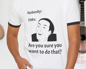 Personalized Nicolas Cage Meme Ringer Tee Funny DnD DM Shirt Customizable Tabletop RPG Gift