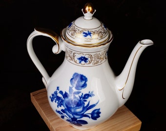 Vintage Schumann Arzberg Germany Coffee / Teapot | Gold Floral Blue Rose | Excellent Condition | Made in Germany | Porcelain Teapot