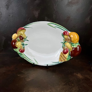 Vintage Italian Ceramic Serving Platter | Italian Serving Platter, Bassano del Grappa | Mushroom motif, hand-painted | Oval serving dish