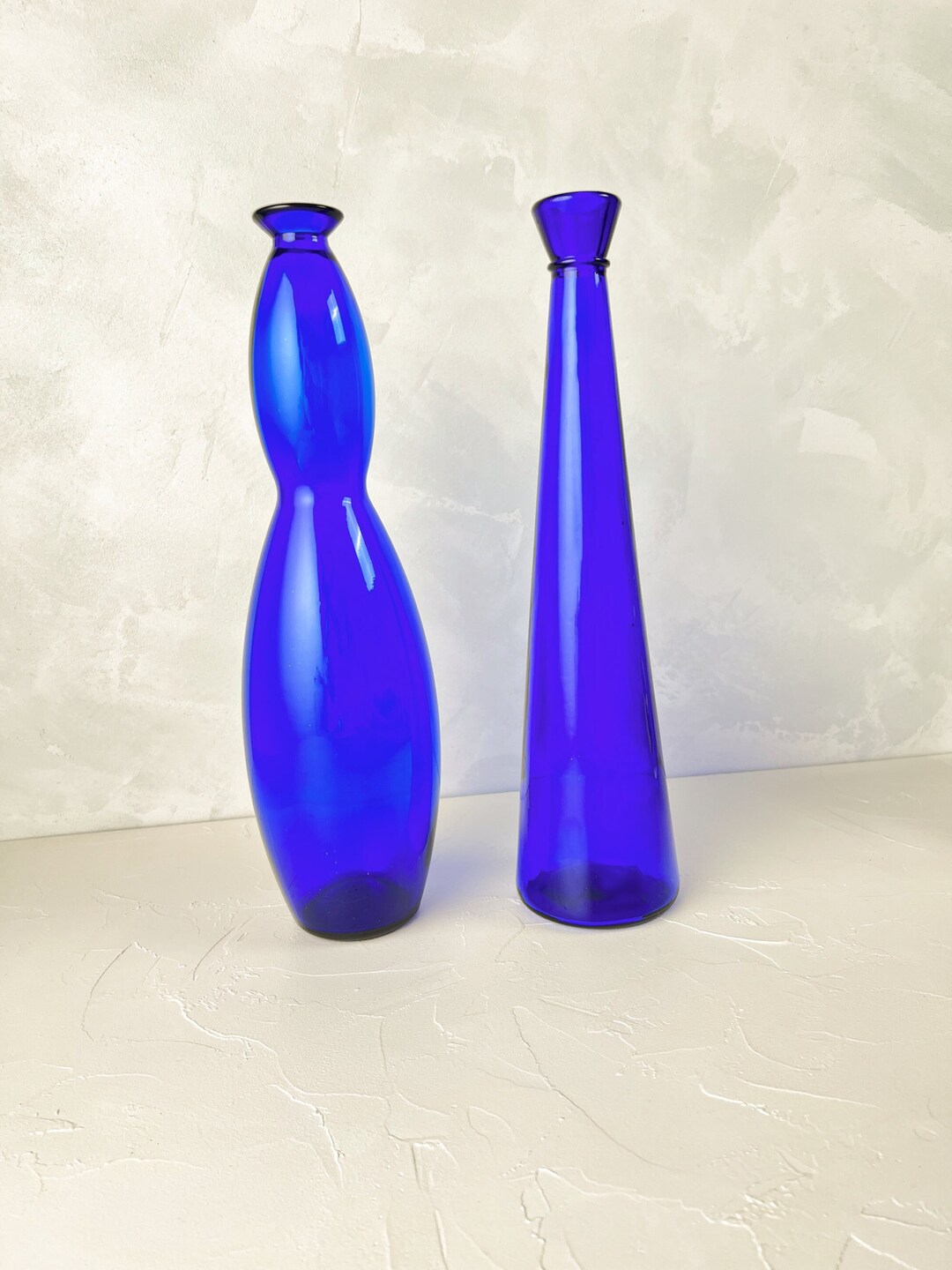 Vintage Cobalt Blue Glass Bottles Set of 2 Approx. 37 Cm High Vintage