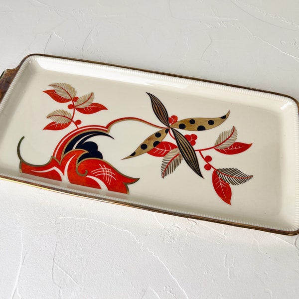 Antique Porcelain Serving Platter - Hand-Painted Roloff Germany - Vintage Leaf Design