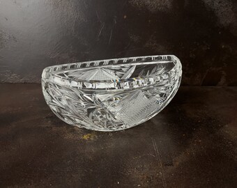 Antique Lead Crystal Jardiniere - Oval Bowl - Boat Shape - Cut Decoration - 20 cm Length