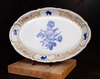 Vintage Schumann Arzberg Germany Oval Serving Platter | Gold Floral Blue Rose | Excellent Condition | Made in Germany | Porcelain Platter