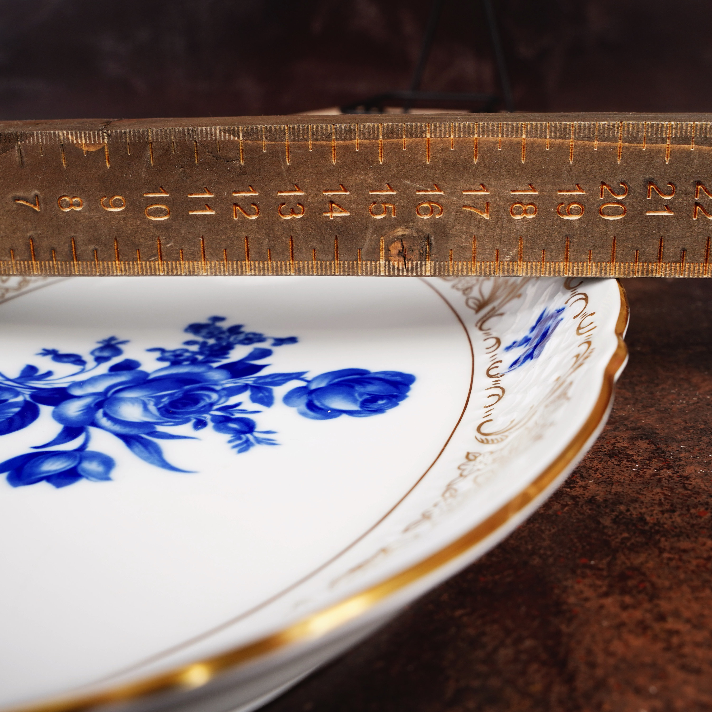 Vintage Schumann Arzberg Germany Oval Serving Platter Gold Floral Blue ...