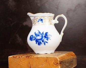 Vintage Schumann Arzberg Germany Milk Jug / Cream Jug | Gold Floral Blue Rose | Excellent Condition | Made in Germany | Porcelain Jug