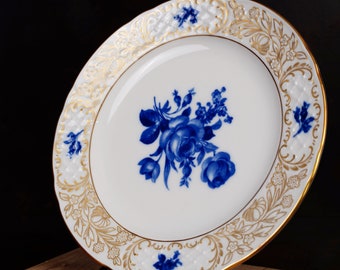 Vintage Schumann Arzberg Alemania plato de pastel / Rosa azul floral dorada | Excelente estado | Fabricado en Alemania | Plato de Porcelana | Ø 19,7 cm