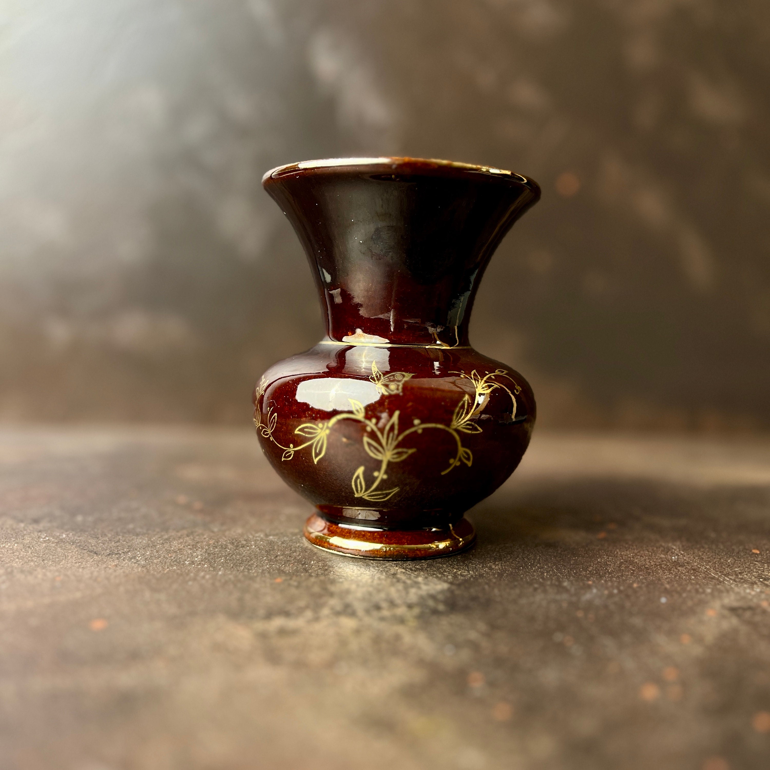 Vintage Jasba Ceramic Vase, 12 cm Tall, 1950s, Butterfly and Leaf Design