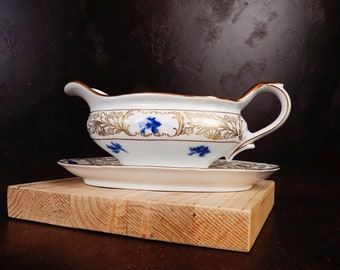 vintage Schumann Arzberg Allemagne Saucière avec Soucoupe | Rose bleue florale dorée | Excellent état | Fabriqué en Allemagne | Pichets en porcelaine