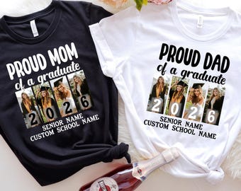Camiseta personalizada "Orgulloso graduado", Camisetas "Familia orgullosa de un graduado 2026", Camisetas lindas para el grupo de graduación, Camisetas de graduación familiar con fotos personalizadas