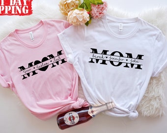 Custom Son And Daughter Name Shirt, Personalized Mom Shirt With Her Children, Kids Name Shirt For Mom, Mother's Day Shirt, Mom Birthday Tee