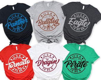 Custom Mascot Shirts, School Team Fans T-shirt, School Team Name Shirts, Panther Bulldog Dragon T shirts, Eagle Pirate Tornado Falcon Shirts