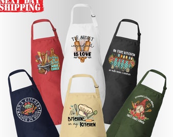 6 Different Cute And Funny Kitchen Aprons For Women And Men, Chef Aprons, Mothers Day Gift, Apron With Pockets, Chef Design Aprons