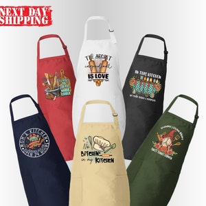 6 Different Cute And Funny Kitchen Aprons For Women And Men, Chef Aprons, Mothers Day Gift, Apron With Pockets, Chef Design Aprons