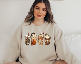 Halloween Coffee Shirt For Women, Halloween Sweatshirt, Halloween Coffee Cup Matching Shirt, Spooky Season Tee, Coffee Lover Shirt Fot Her