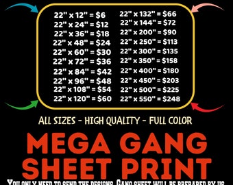 Mega Bulk Gang Sheet, Dtf Transfers, Ready To Press,Ready To Print, Gang Sheet Printing, Direct To Film,Same Day Service