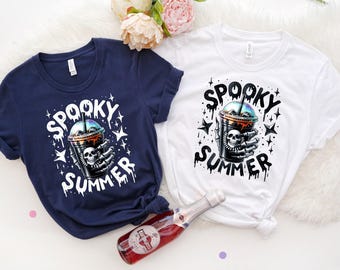 Spooky Summer Shirt, Funny Vacation Tshirt, Halloween Coffee Shirt, Summer Coffee Tee, Beach Shirt, Holiday Shirt, Summer Vibes Tshirt