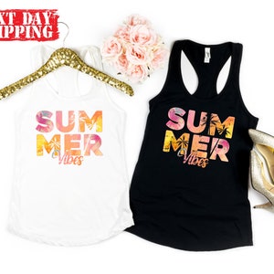 Vintage Summer Vibes Shirt, Retro Summer Vibes Tshirt, Women Summer Tank Top, Colorful Holiday Shirt, Summer Lovers Tee, Cute Summer Tee image 2