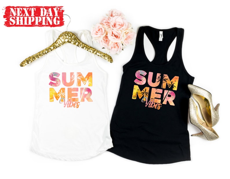 Vintage Summer Vibes Shirt, Retro Summer Vibes Tshirt, Women Summer Tank Top, Colorful Holiday Shirt, Summer Lovers Tee, Cute Summer Tee image 2