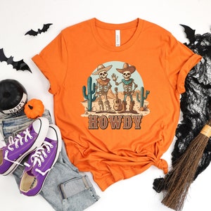 Howdy Halloween Shirt, Cowboy Skeleton Tshirt, Funny Halloween Sweatshirt, Western Halloween Tee, Fall Shirt, Spooky Season Sweatshirt