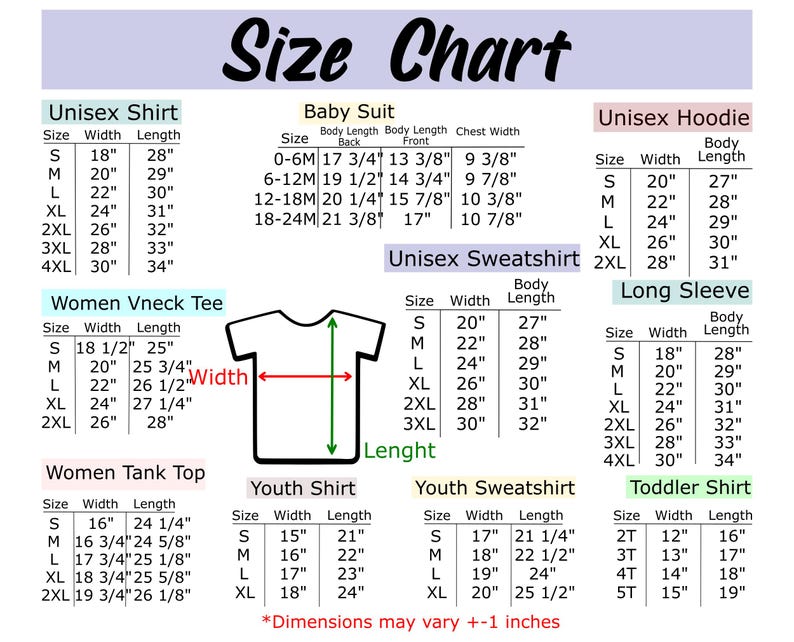 the size chart for a baby's t - shirt