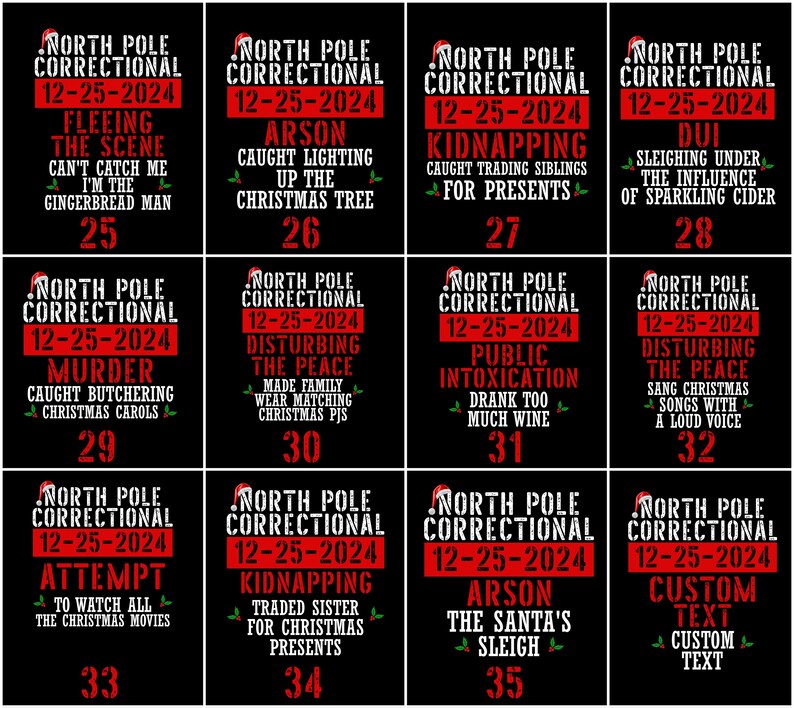 Custom Funny Christmas Group Shirt, 35 Quotes North Pole Correctional Christmas Shirts, Christmas Crew Tshirt, Family Christmas Matching Tee image 4