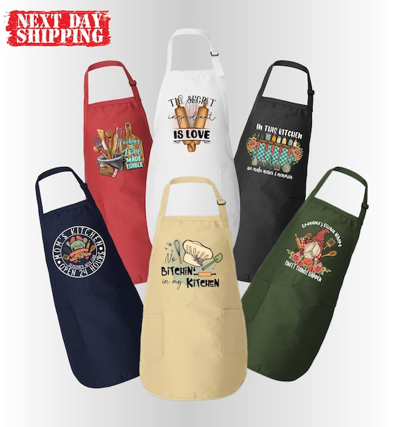 6 Different Cute And Funny Kitchen Aprons For Women And Men, Chef Aprons, Mothers Day Gift, Apron With Pockets, Chef Design Aprons