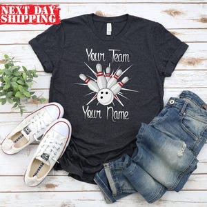 Camiseta de bolos personalizada, camisetas para equipos de bolos, camisetas para el equipo de bolos, camiseta personalizada para el equipo de bolos, camiseta divertida de bolos, regalo para jugadores de bolos imagen 2