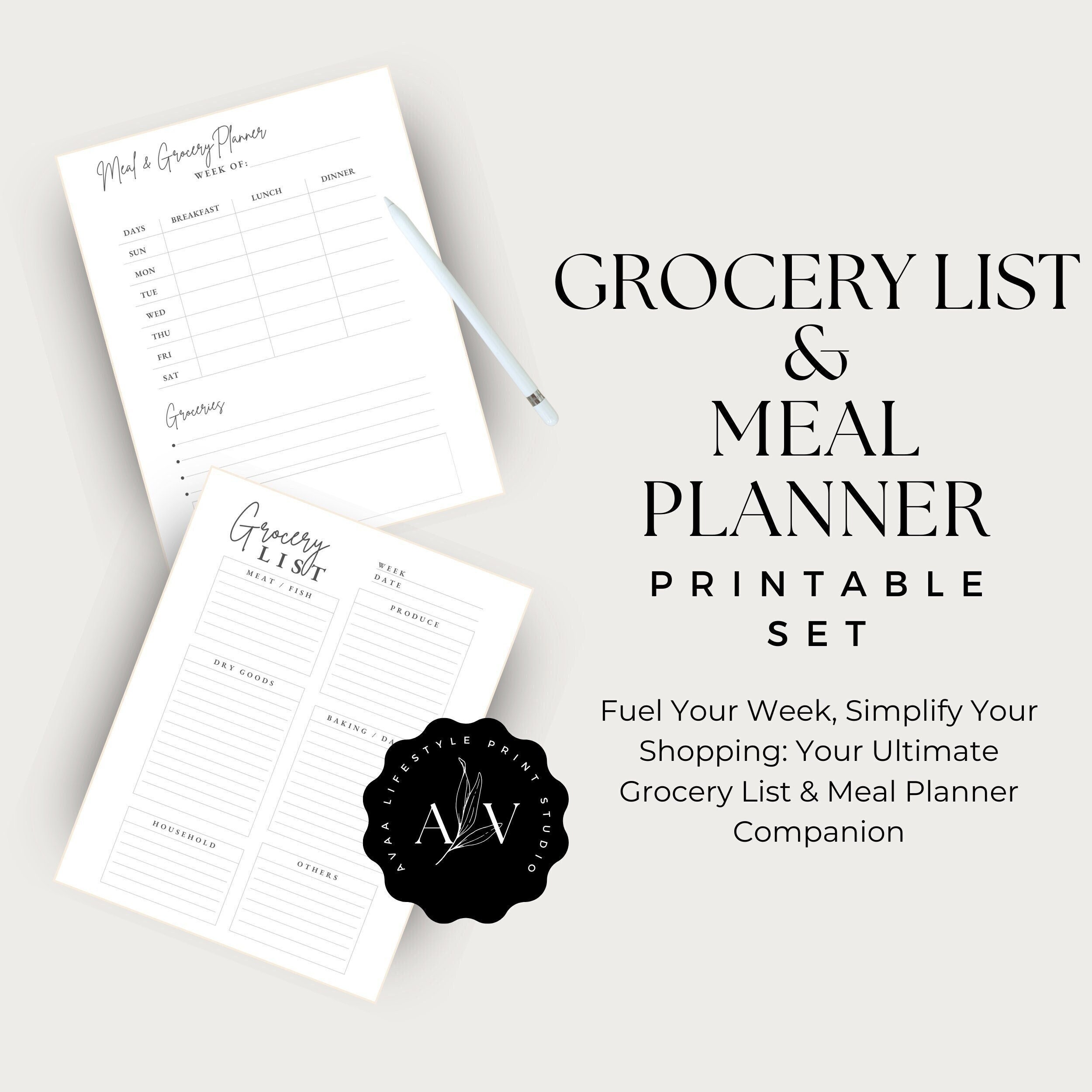 Weekly Grocery List | Meal Planner Printable | 7 Day Menu Plan | Food ...