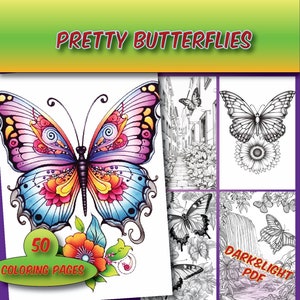 50 Butterflies Coloring Pages ,grayscale coloring sheets, adults coloring book,instant download printable pdf