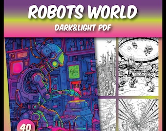 40 World Robots Coloring Book, Robots Coloring Pages, Robots Grayscale Coloring Book,Instant Download, Adults Coloring Sheets