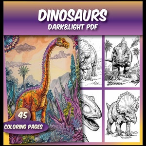 Jurassic Dreams: 45 Dinosaur Coloring Pages for Relaxation and Creativity,Adults Grayscale Coloring Book,Dinosaurs Coloring Sheets