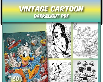50 Vintage cartoon coloring pages ,cartoon inspiered coloring book for kids, adults printable coloring pages