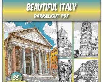 35 Italy Coloring Pages, Italian Iconic Landscapes and Architecture Coloring Book , Kids & Adults Coloring Pages,Grayscale coloring Pages