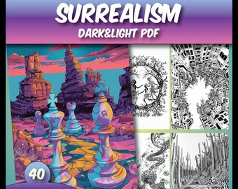 40 Surreal Coloring Pages for Adults and Kids,stress relief colouring pages,trippy coloring book,Grayscale psychedelic coloring pages