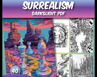 Dreamscapes: 40 Grayscale Surreal Coloring Pages for Adults and Kids,stress relief colouring pages,trippy coloring book,psychedelic coloring