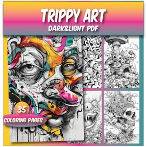 35 Trippy Art Kleurplaten voor volwassenen, Trippy Kleurplaten, Trippy Kleurboek, Kleurplaten psychedelische grijstinten