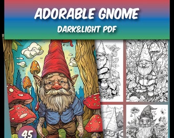 45 Adorable Gnome Coloring Pages,Adults Grayscale Coloring Book, Garden Gnome Coloring Pages, Garden Coloring Pages
