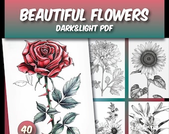 40 Flowers Coloring pages, Floral Grayscale Coloring sheets, Floral coloring book