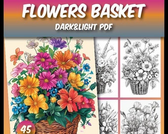 45 Blossom Baskets Coloring Pages ,Floral Basket Coloring Pages,Adults Greyscale Coloring Book,Instant Download PDF