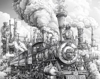 43 Surreal Stempunk Festival Coloring Pages for Adults,Trippy Coloring Book,Steampunk Grayscale Coloring Pages,Steampunk Coloring Pages
