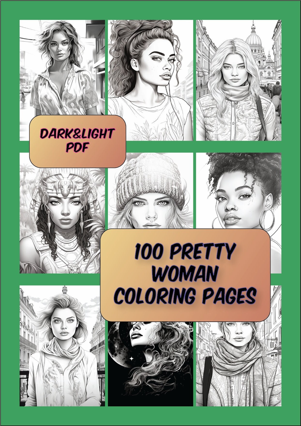 100 Women Portraits coloring pages, Beautiful woman coloring sheets , international Female portraits coloring book for adults and kids