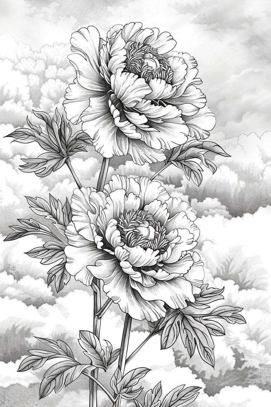 Enchanting Peonies:40 Coloring Pages of Floral Splendor in Diverse