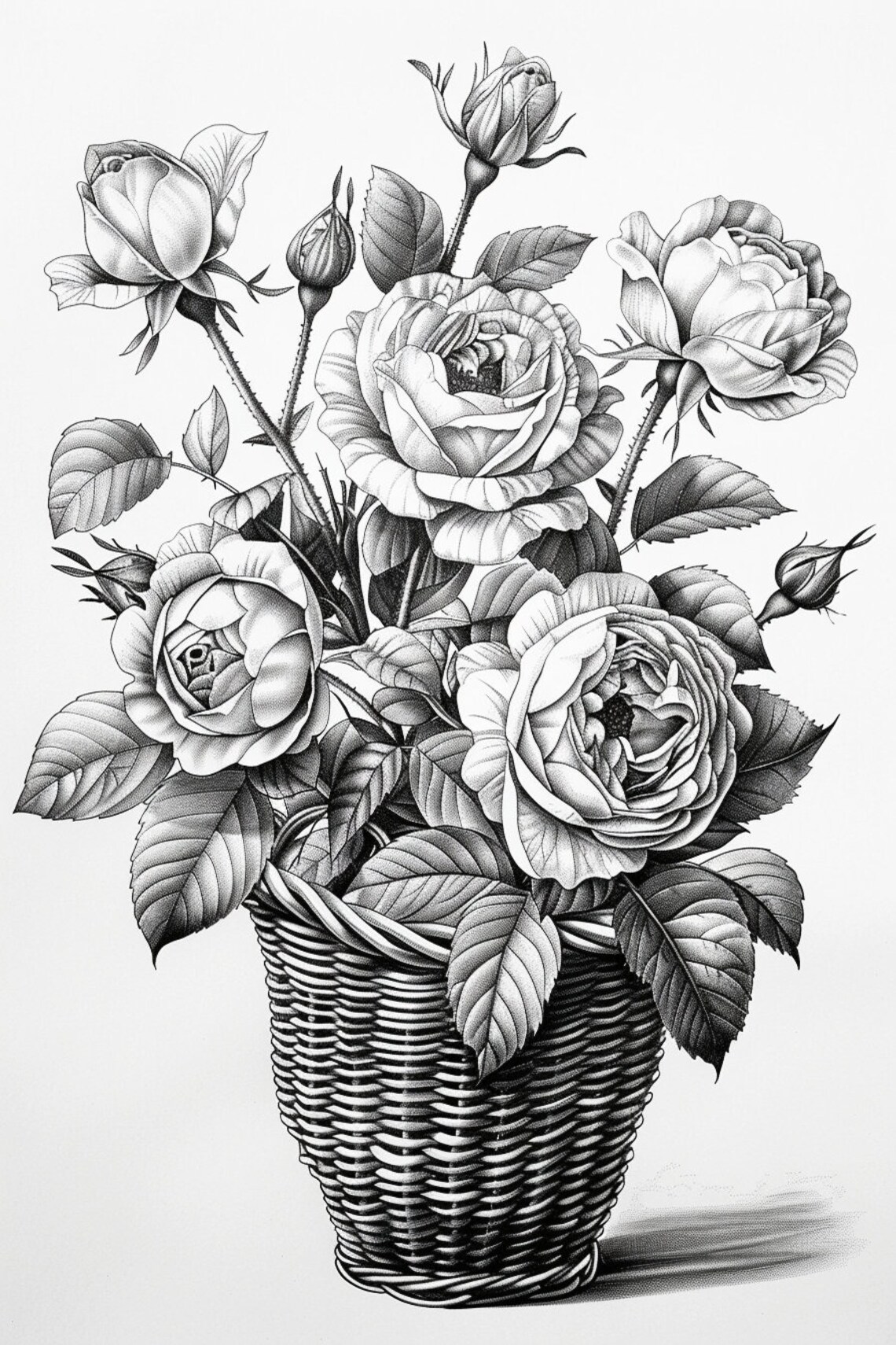 40 Rose Garden Coloring Pages for Kids and Adults Grayscale PDF Instant